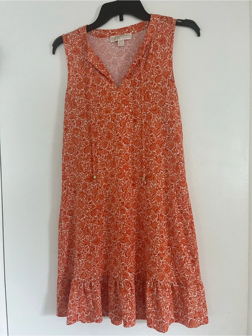 Michael Kors Sleeveless Orange Floral Shift Dress with Tassel Tie Size Small